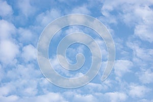 Bright sunny summer sky cloudscape, large detailed blue skies, light clouds background, horizontal copy space