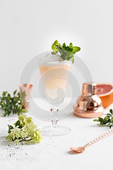 Light cocktail composition with grapefruit and whipped protein.