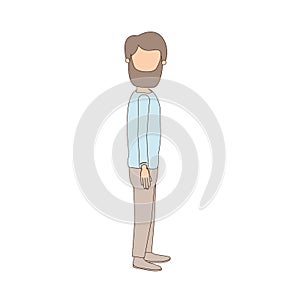 Light color caricature faceless full body bearded man looking to side