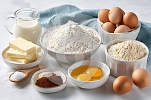 Light Colored Baking Ingredients on White Surface
