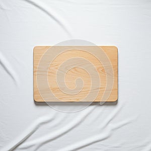A light-colored rectangular wooden cutting board with rounded edges rests on a