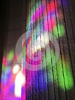 Light colorfully inside Sagrada FamÃ­lia