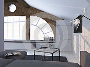 Light coloured modern interior. 3d render