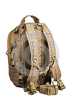 Light combat backpack coyote color isolated on a white background photo