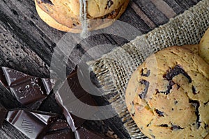 light cookies and chocolate on burlap