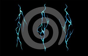 Light crack on earth. Glowy blue cracked wall.