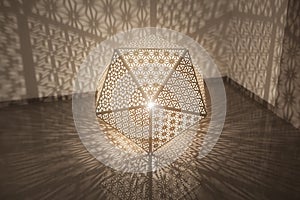 Light cube with artificial design in metal item gold color