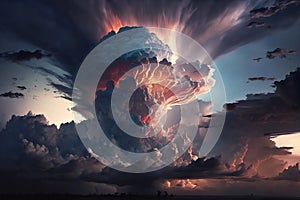 Light in the Dark and Dramatic Storm Clouds. Dramatic sky at the sunset. Generative AI