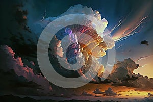 Light in the Dark and Dramatic Storm Clouds. Dramatic sky at the sunset.