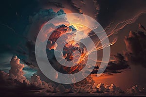 Light in the Dark and Dramatic Storm Clouds. Dramatic sky at the sunset.