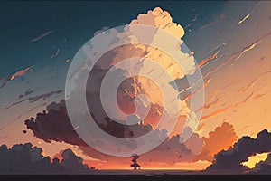 Light in the Dark and Dramatic Storm Clouds. Dramatic sky at the sunset.