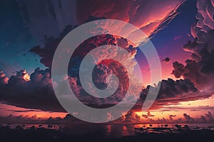 Light in the Dark and Dramatic Storm Clouds. Dramatic sky at the sunset.