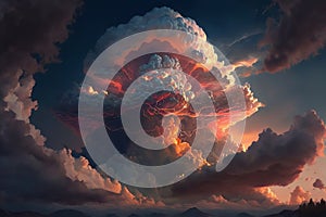 Light in the Dark and Dramatic Storm Clouds. Dramatic sky at the sunset. Generative AI