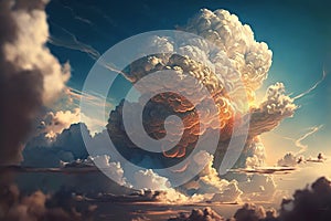 Light in the Dark and Dramatic Storm Clouds. Dramatic sky at the sunset. Generative AI