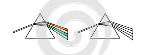 Light dispersion and refraction effect linear vector icon. Dispersive prism, glass pyramid, triangular crystal outline