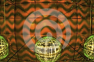 Light display, colored laser, mirror walls, and mirror ball, abstract background