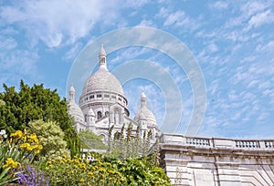 Light domes of Sacre Coeur basilica, Montmartre hill, Paris, France