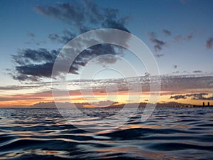 Light of Dusk illuminate the shallow ocean waters of Waikiki