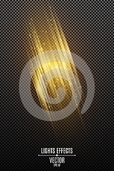 Light effect of golden abstract random neon lines isolated on transparent background. Glowing motion blur effect. Flying glowing