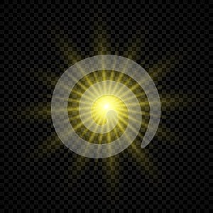 Light effect of lens flares. Yellow glowing lights