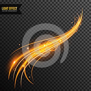 Light Effect vector transparent with line swirl and golden sparkles