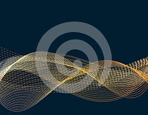 Light effects. Abstract discrete waves of golden color. Harmonics. Isolated on black background. illustration