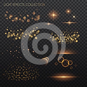 Light effects collection. Copper lights effects. Sparkle and glitter. Vector