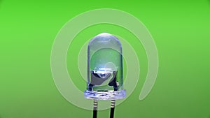 Light-emitting diode LED blinking against green background