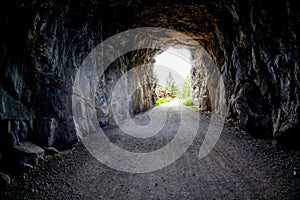 Light at the end of Tunnel at Myra Canyon in Kelowna, BC, Canada