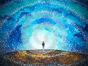 Light at the end of the tunnel spiritual mind mental positive thinking watercolor painting illustration design