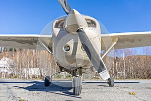 Light-engine propeller aircraft front view