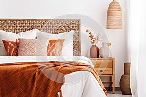 light fall pillow decor lamp modern bed design interior home orange. Generative AI.