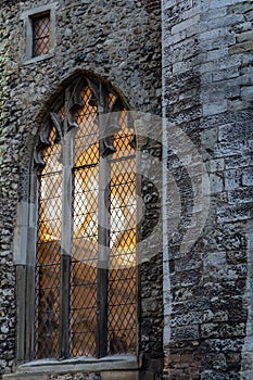 Light falling through window in old church