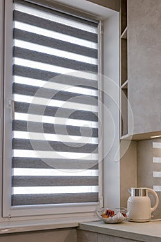 Light-Filtering Zebra Blind in Contemporary Kitchen