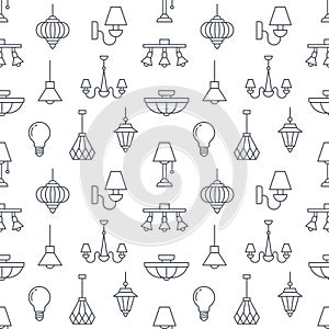 Light fixture, lamps seamless pattern, line illustration.