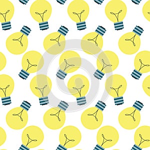 Light flat lamp idea symbol. Seamless pattern. Vector flat design bulb