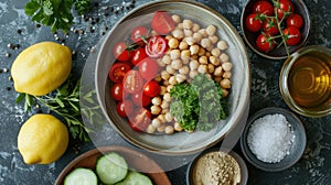 light and flavorful salad with chickpeas, cucumber, tomatoes, parsley, and a lemon dressing