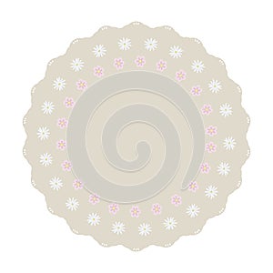 Light flaxen beige round napkin with light blue and pink flowers cute decor object isolated on white background vector photo