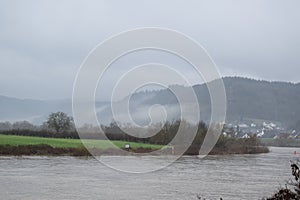 light flood of the Mosel at Ensch with fog