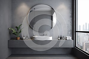 design concrete room home luxury interior sink bathroom hotel mirror gray. Generative AI.
