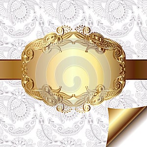 Light floral background with gold ribbon and