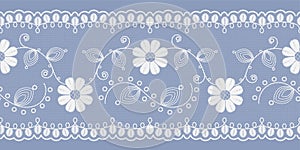 Light floral lace white on a blue background. Vector