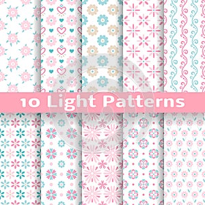 Light floral romantic vector seamless patterns