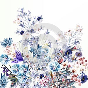 Light floral vector illustration with spring and summer field flowers