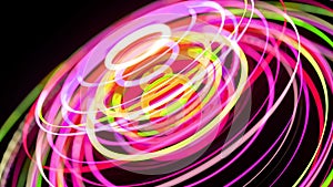 Light flow bg in 4k. Abstract looped background with light trails, stream of green red yellow neon lines in space move