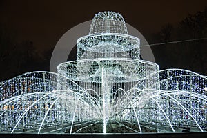 The light fountain near the Admiralty building in St. Petersburg. Christmas night in St. Petersburg