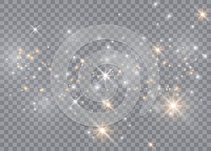 Light glow effect stars. Vector sparkles on transparent background. Christmas abstract pattern