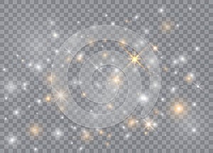 Light glow effect stars. Vector sparkles on transparent background. Christmas abstract pattern