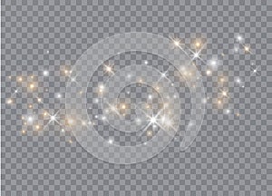 Light glow effect stars. Vector sparkles on transparent background. Christmas abstract pattern