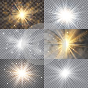 Light glow effect stars. Vector sparkles on transparent background. Christmas abstract pattern. Sparkling magic dust particles.